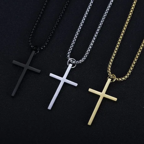Vista 4 de Rehoboth Cross Pendant Necklaces for Boy Men Girl Women Philippians 413 Bible Verse I Can Do All Things Stainless Steel Chain 16202428 Inchs Black