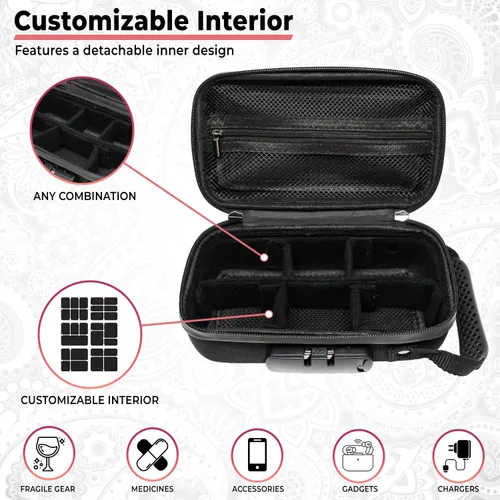 Vista 4 de Kashmir Bolsa a prueba de olores con cerradura de combinación, funda de viaje a prueba de olores, forro de carbón activado, con cerradura, a prueba