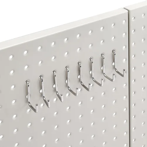 Vista 5 de Amazon Basics Kit de tablero rectangular de metal para almacenamiento de pared, resistente al óxido y a los arañazos, 48 piezas, gris
