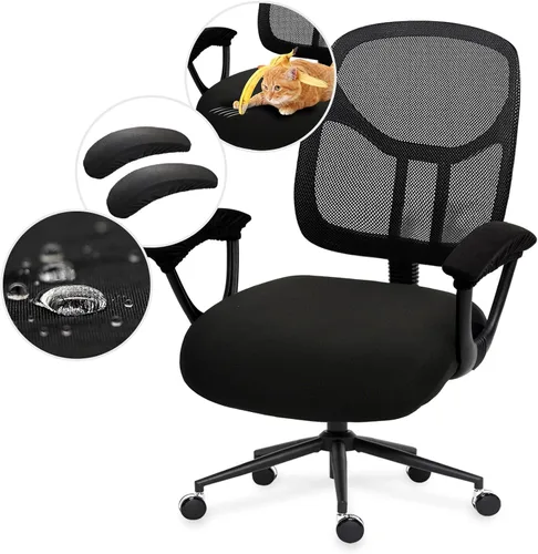 Vista 114 de Fundas elásticas resistentes al agua para sillas de computadora - Protectores lavables para respaldo giratorio y asiento para mascotas - Negro