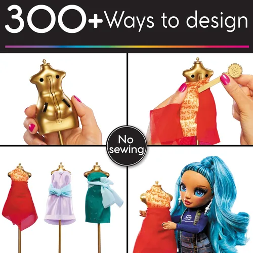 Vista 2 de Rainbow High Juego de estudio de moda Dream & Design. Juego de diseñador de moda con exclusiva muñeca Blue Skyler. Kit de moda fácil sin costura.