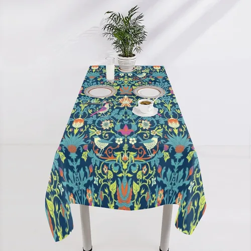 Vista 312 de Mantel Floral Retro de Pájaros, Diseño Original Bohemio William Morris Estampado Cubierta de Mesa para Hogar Picnic Fiesta Comedor Cocina William