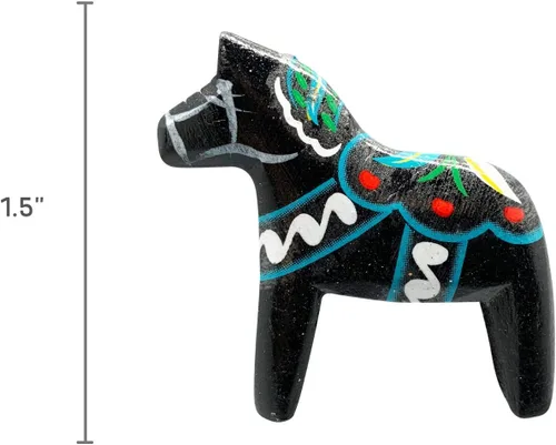 Vista 2 de Imán de cocina decorativo de caballo Dala de madera negra con temática sueca de 2 pulgadas ScandinavianGiftOutlet