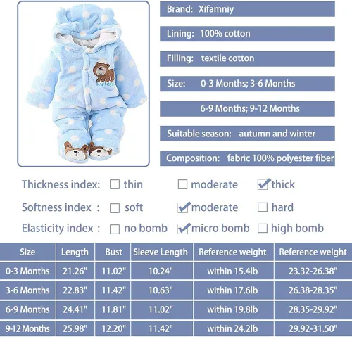 Vista 7 de Xifamniy Mameluco para bebé recién nacido con capucha gruesa para invierno para exteriores traje de nieve para niñas y niños
