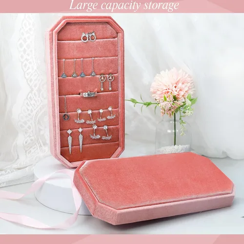 Vista 5 de HCJEBX Portable Velvet Jewelry Box Organizers Multifunction Jewelry Holder Earring Holder Travel Jewelry Box Suitable Gift For Women Or Girls (Pink)