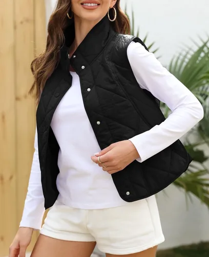 Vista 5 de Veatzaer Chaleco acolchado de gran tamaño para mujer, cuello alto, ligero, sin mangas, con botones