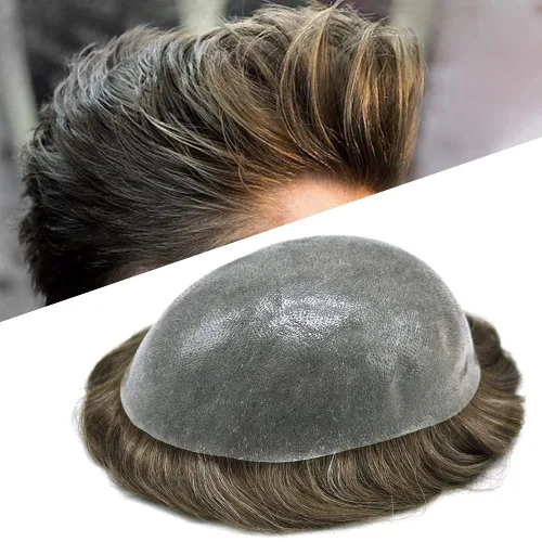 Vista 24 de PU Toupee para hombres pieza de pelo real sistema de reemplazo de cabello humano para hombres Toupee pieza de pelo para hombres piel polivinílica