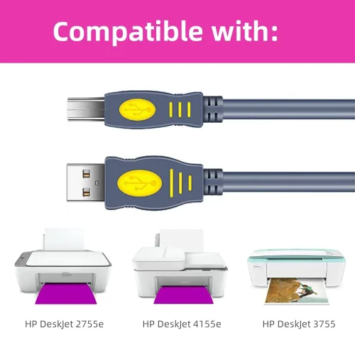 Vista 3 de Qjin Cable de impresora USB 2.0 para HP DeskJet 2755e, 2855e, 4155e, 4255e, 3755, 3772, 2755, 2752, 10 pies