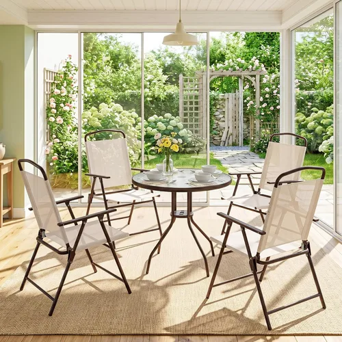 Vista 8 de Outsunny Juego de comedor de patio de 6 piezas para 4 personas con paraguas Beige