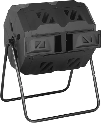 Vista 3 de Contenedor de compost, 43 galones de compostaje de cocina, contenedores de compostaje giratorios, puertas correderas de doble cámara para patio