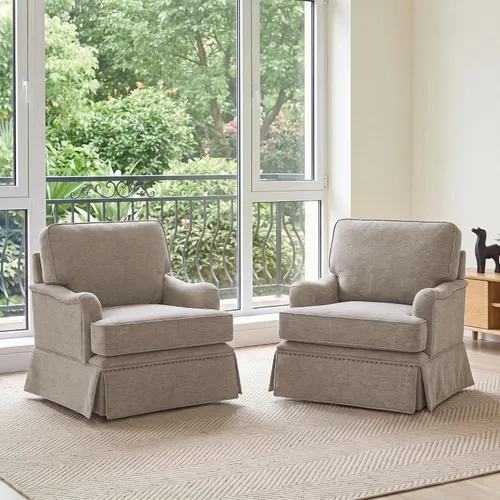 Vista 46 de Silla decorativa giratoria con otomana de almacenamiento, gris a rayas