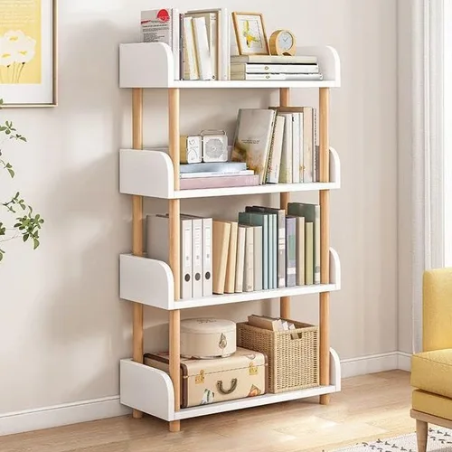 Vista 8 de Estantería de 3 niveles, estantería estándar para el hogar, moderna estantería de madera con estantes rectangulares para dormitorio, oficina Blanco