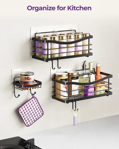 Vista 7 de ODesign Estante organizador de ducha de acero inoxidable SUS304 para almacenamiento de baño y cocina, estante adhesivo sin perforaciones con 4 Negro