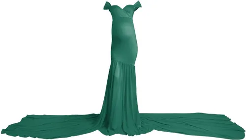 Vista 6 de Vestido de maternidad con hombros descubiertos para mujer, vestido de gasa de sirena, maxi vestido de fotografía para sesión de fotos, baby shower
