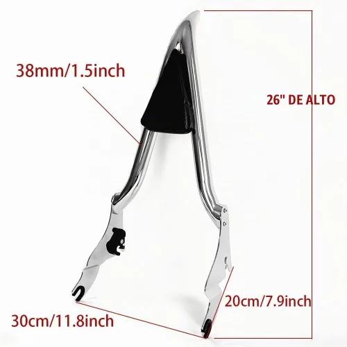 Vista 6 de Barra cromada desmontable para respaldo de pasajero, almohadilla trasera para Harley Davidson modelos Touring 2009-2026 Street Glide Road Glide Cromo