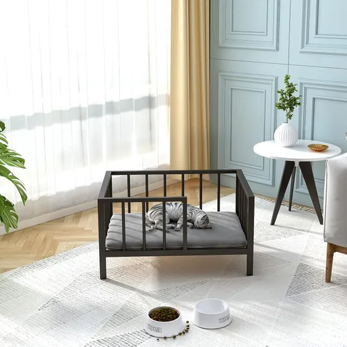 Vista 7 de OSCHF Cama para perros con rieles, marco de cama elevado de metal para mascotas con tablero de madera maciza y tapete suave lavable para perros