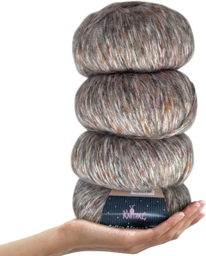 Vista 19 de Hilo de alpaca Tweed de algodón para ganchillo, paquete de 4 (588 yardas/7.05 oz), patrones libres, hilo de tweed para tejer, peso de peinado ligero