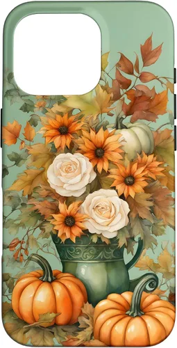 Vista 20 de Vintage Autumn Flower Fall Pumpkin Teal Case for iPhone 17