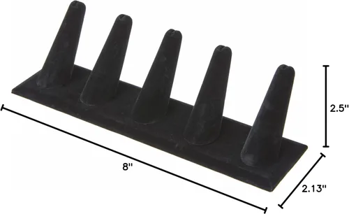 Vista 3 de Plymor Pantalla de dedo de anillo de terciopelo negro, cinco en base rectangular, 8 pulgadas de ancho x 2.125 pulgadas de profundidad x 2.5 pulgadas