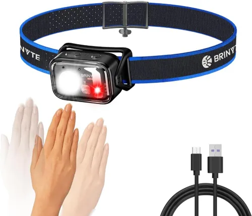 Vista 8 de Brinyte HC01 - Linterna frontal recargable de 1000 lúmenes USB-C de doble potencia LED con luz roja AAA de respaldo, luz ligera para casco duro