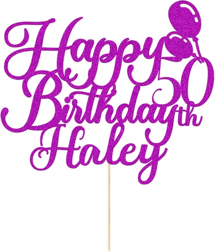 Vista 8 de Decoración de pastel de feliz cumpleaños, decoración de pastel de doble cara con purpurina para tartas, regalos personalizados con cualquier nombre