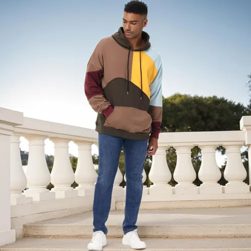 Vista 7 de Sudaderas con capucha de moda para hombre, sudaderas de gran tamaño, unisex, ligeras, de retazos, hip hop, sin botones