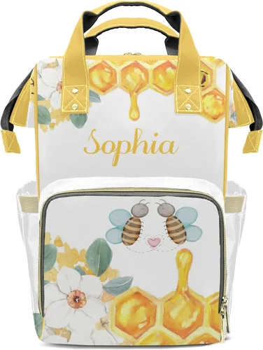 Vista 13 de Mochila de pañales con patrón de girasol con nombre, bolsa multifunción de gran capacidad para mamá, papá, unisex, niño y niña, Diseño 1, Mochilas