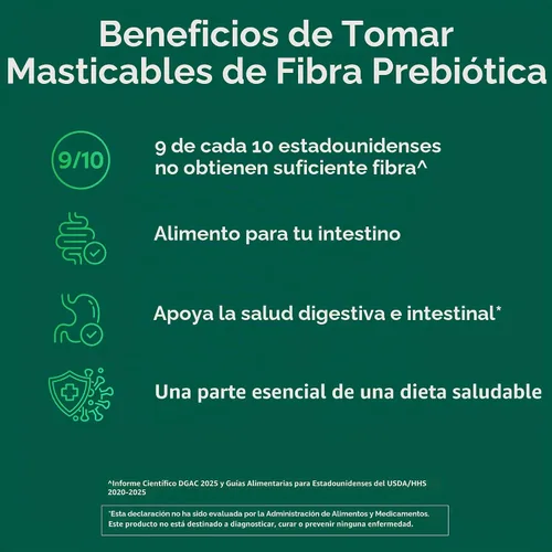 Vista 4 de Benefiber Tabletas masticables de suplemento de fibra prebiótica para la salud digestiva, sabores surtidos de frutas, 100