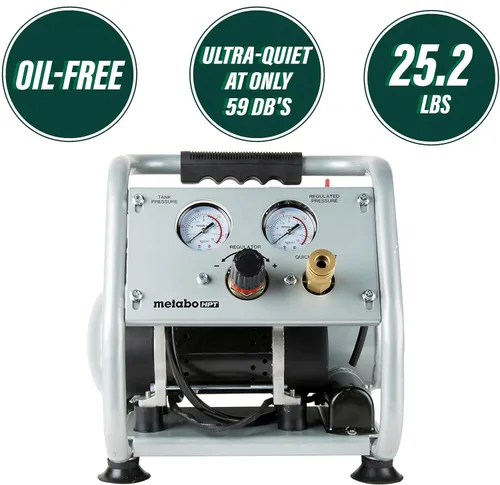 Vista 2 de Metabo HPT Compresor de aire silencioso, compresor de aire portátil sin aceite de 1 galón, funcionamiento ultrasilencioso a 59 dB, acoplador rápido