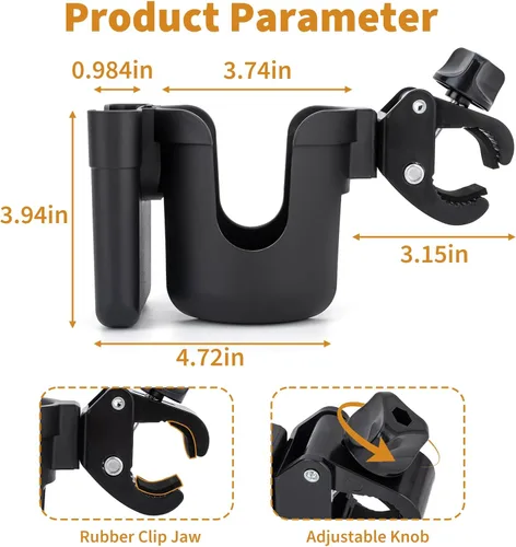 Vista 7 de Portavasos para cochecito compatible con Evenflo con soporte para teléfono, accesorios de vagón compatibles con Evenflo, negro