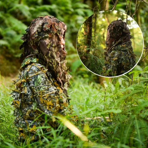 Vista 7 de Ghillie Camouflage Leafy Hat 3D Full Face Mask Headwear Turkey Camo Hunter Hunting Accessories
