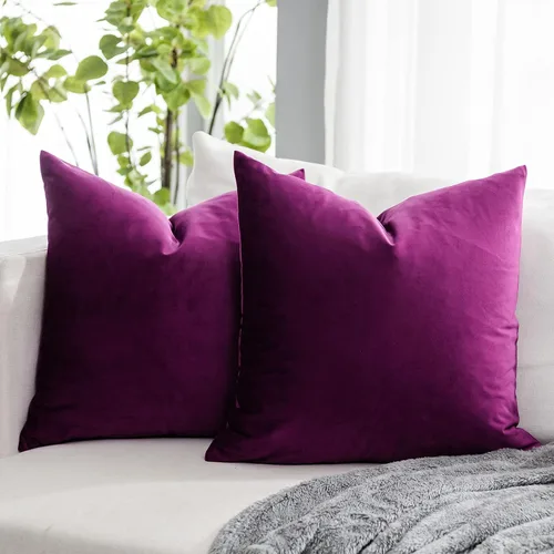 Vista 30 de Juego de 2 fundas de almohada decorativas de terciopelo de 14 x 14 pulgadas con cremallera, fundas de cojín cuadradas suaves y lisas de lujo