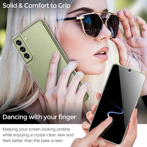 Vista 6 de Rayboen Funda para Samsung Galaxy S21 FE 5G con 2 protectores de pantalla suaves, diseño híbrido transparente, a prueba de golpes, delgada