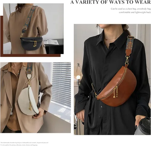 Vista 6 de Long Keeper Bolsos cruzados para mujer, de piel vegana, a la moda, con correa ancha ajustable, cangurera de viaje pequeña