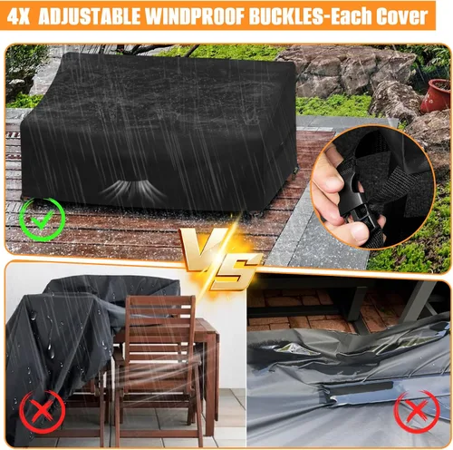 Vista 4 de Kovshuiwe Juego de 4 fundas impermeables para patio, sillas de jardín, mesa de café, funda para conjunto de muebles de patio para sofá exterior
