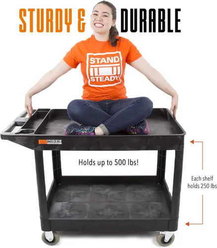 Vista 3 de Stand Steady Original Tubstr XL - Carrito para exteriores con ruedas resistentes, carrito utilitario de dos estantes que soporta hasta 500 libras