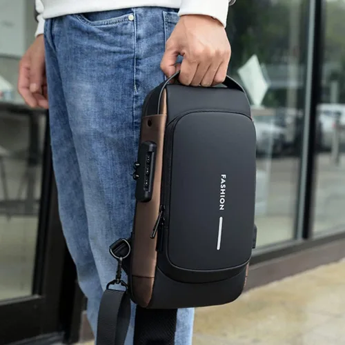 Vista 5 de Bolsa de hombro antirrobo con carga USB, bolsa de hombro antirrobo, bolsa cruzada para el pecho