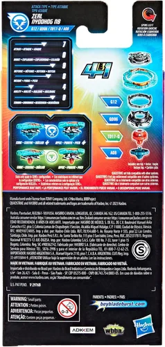 Vista 4 de Beyblade Burst QuadStrike Zeal Nyddhog N8 Spinning Top Paquete individual, juego de batalla tipo ataque, juguete para niños a partir de 8 años