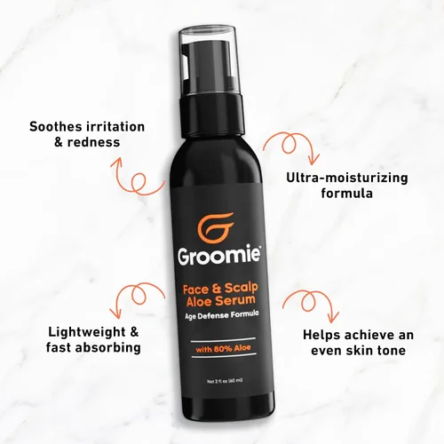 Vista 4 de Groomie Sérum de aloe vera facial y cuero cabelludo: fórmula hidratante, calmante e hidratante para el cuidado de la piel, ligero y de rápida