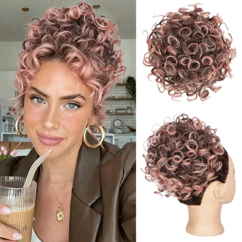 Vista 11 de Lommel Moño desordenado del pelo del pedazo natural suave rizado bollos Hairpieces (13W) Moño de pelo rizado suelto con cordón para mujer