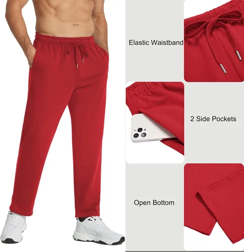Vista 5 de COOFANDY Pantalones deportivos de algodón para hombre, pantalones de descanso con parte inferior abierta, pantalones ligeros casuales con bolsillos