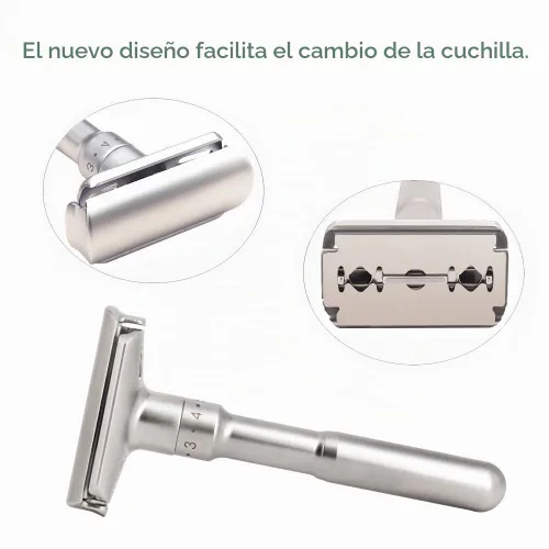 Vista 4 de River Lake RZ700 - Maquinilla de afeitar de seguridad clásica ajustable con mango largo (Razor con funda protectora y soporte)