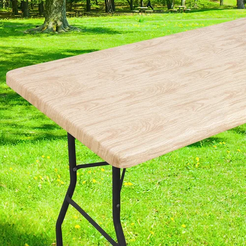 Vista 18 de Smiry Mantel cuadrado para mesa de pícnic, impermeable, elástico, ajustable, para campamento, protector de vinilo con parte trasera de franela Beige