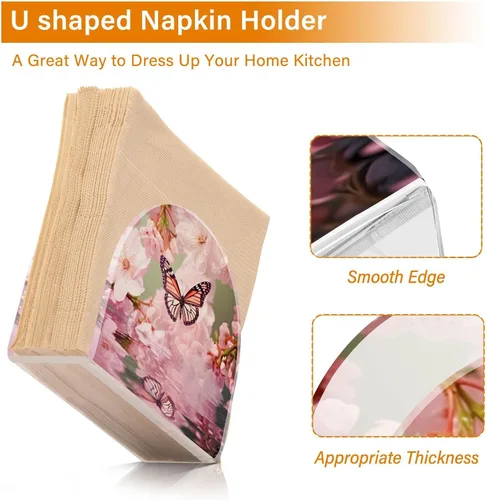 Vista 4 de Napkin Holder Streamside Butterfly Napkin Holders for Tables, Clear Acrylic Napkin Holders Cocktail Napkin Holder for Kitchen Restaurant Bar Home