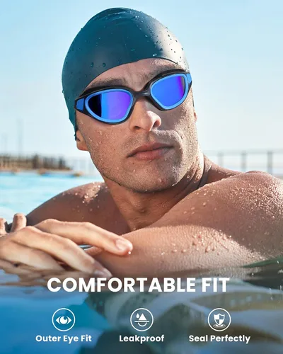 Vista 2 de Freela Gafas de natación polarizadas unisex para adultos, protección UV400, antivaho de 180° de ancho, visión clara para hombres, mujeres y jóvenes
