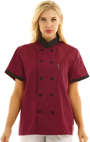 Vista 3 de Chaqueta de chef de manga corta para hombre y mujer, uniforme de restaurante