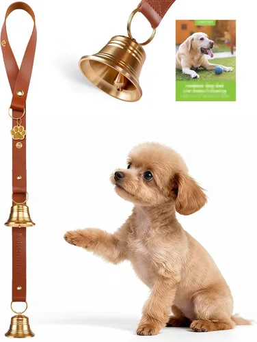 Vista 8 de Campanas de puerta de cuero para perros para entrenamiento de orinal, grandes campanas de puerta de latón para cachorros extra ruidosas