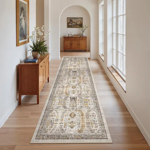 Vista 158 de Madane Alfombra lavable de 2 x 3 pies, alfombra de entrada pequeña, antideslizante, vintage, para entrada interior, alfombra de pelo bajo
