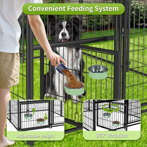 Vista 2 de Perrera resistente para perros al aire libre, perreras cubiertas exteriores con techo, 4 x 4.2 x 4.5 pies, puerta de comedero ajustable para perros