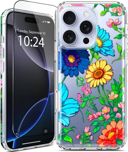 Vista 19 de Funda para iPhone 16, con protector de pantalla, linda para mujeres y niñas, funda protectora de grado militar de 10 pies para iPhone 16, funda